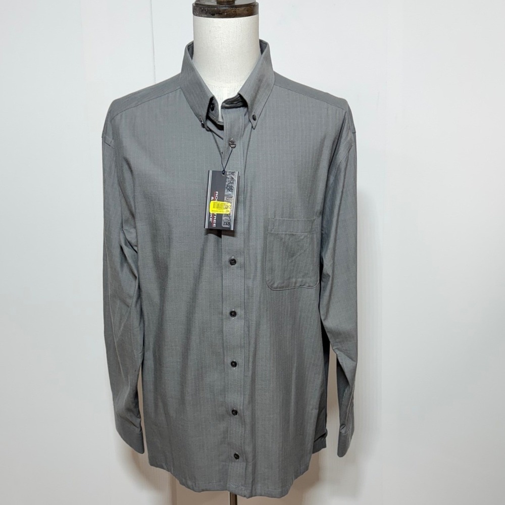 NEW Roundtree & Yorke Shirt Men 2X Tall Grey Herringbone Button Down Long Sleeve